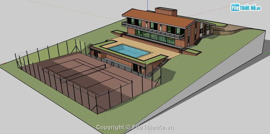 biệt thự nghỉ dưỡng file su,sketchup biệt thự 2 tầng,dựng 3d su biệt thự