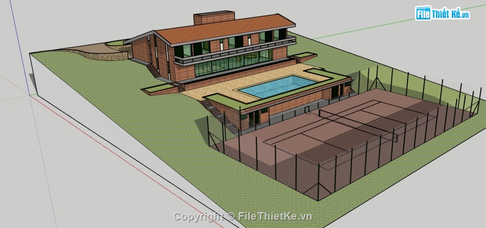 biệt thự nghỉ dưỡng file su,sketchup biệt thự 2 tầng,dựng 3d su biệt thự