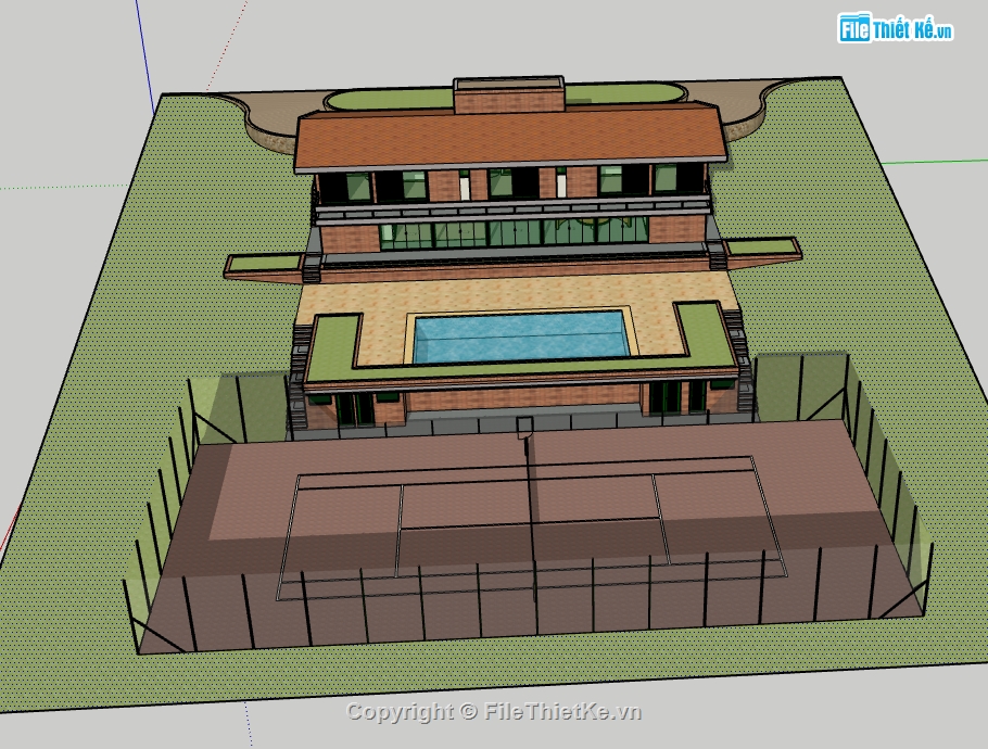 biệt thự nghỉ dưỡng file su,sketchup biệt thự 2 tầng,dựng 3d su biệt thự