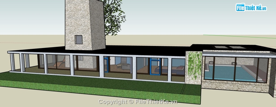 su biệt thự 1 tầng,file sketchup biệt thự nghỉ dưỡng,biệt thự nghỉ dưỡng container