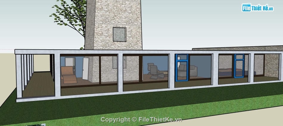 su biệt thự 1 tầng,file sketchup biệt thự nghỉ dưỡng,biệt thự nghỉ dưỡng container