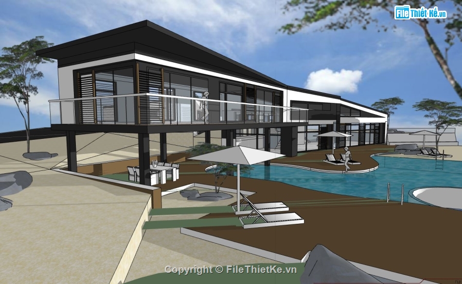 Biệt thự file sketchup,model su biệt thự nghỉ dưỡng,biệt thự nghỉ dưỡng