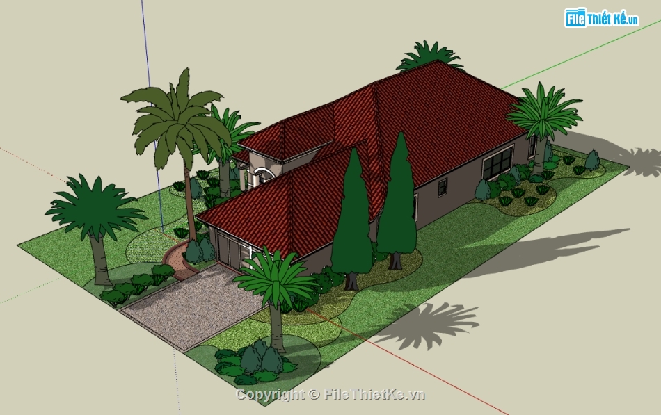 biệt thự vườn 1 tầng file su,dựng sketchup nhà biệt thự 1 tầng,thiết kế mẫu nhà biệt thự 1 tầng file su