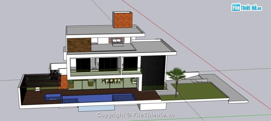 Biệt thự  2 tầng,model su biệt thự 2 tầng,biệt thự 2 tầng file sketchup,sketchup biệt thự 2 tầng