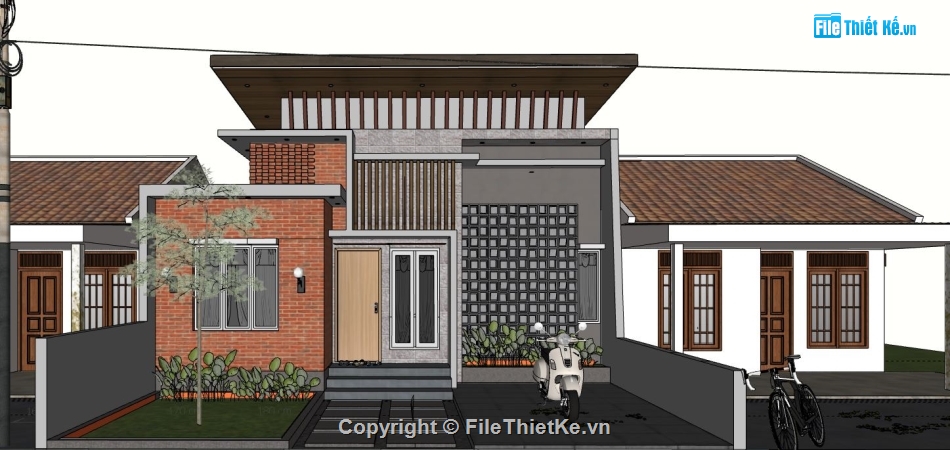 Biệt thự 2 tầng hiện đại,biệt thự phố file su,sketchup biệt thự,model su biệt thự