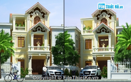 Biệt thự cổ điển,biệt thự 3 tầng,cad biệt thự 3 tầng