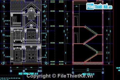 Biệt thự cổ điển,biệt thự 3 tầng,cad biệt thự 3 tầng