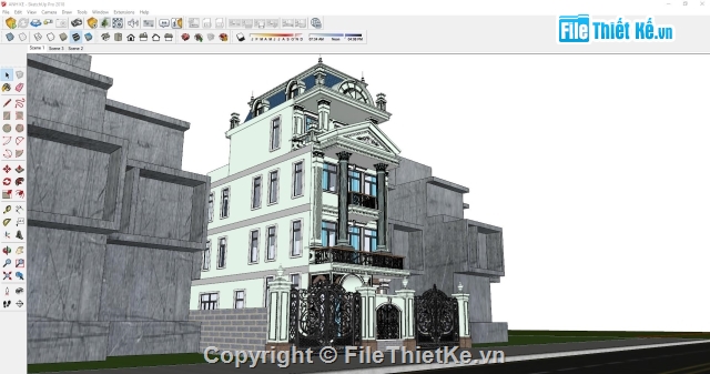 Biệt thự,full kiến trúc,sketchup phối cảnh,Biệt thự tân cổ điển,sketchup kiến trúc,điện