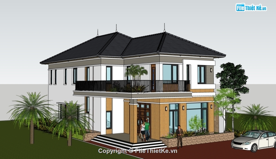 su biệt thự,sketchup biệt thự,biệt thự 2 tầng,biệt thự