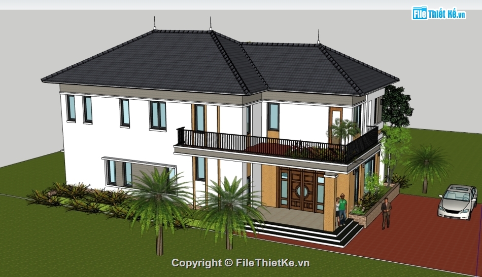 su biệt thự,sketchup biệt thự,biệt thự 2 tầng,biệt thự