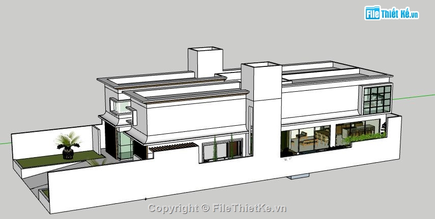 Biệt thự song lập,file su biệt thự song lập,Biệt thự song lập 2 tầng,sketchup biệt thự song lập