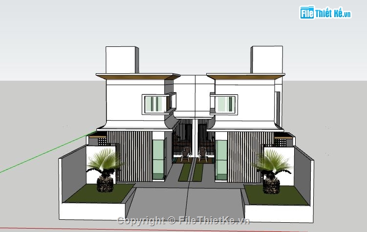 Biệt thự song lập,file su biệt thự song lập,Biệt thự song lập 2 tầng,sketchup biệt thự song lập