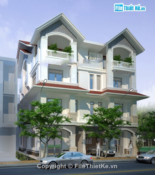 Biệt thự 3 tầng,Biệt thự song lập,file cad 3 tầng