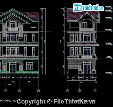 Biệt thự 3 tầng,Biệt thự song lập,file cad 3 tầng