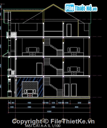 Biệt thự 3 tầng,Biệt thự song lập,file cad 3 tầng