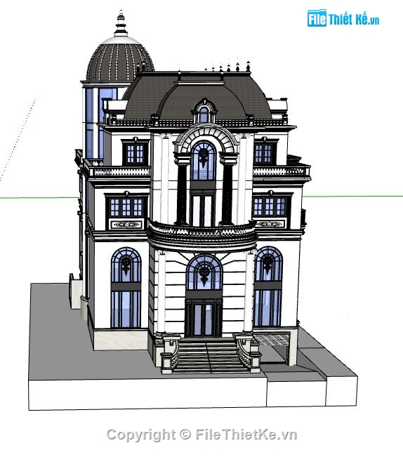 Biệt thự tân cổ điển,Biệt thự 3 tầng tân cổ điển,Model su biệt thự 3 tầng,biệt thự tầng tân cổ điển,file su biệt thự 3 tầng