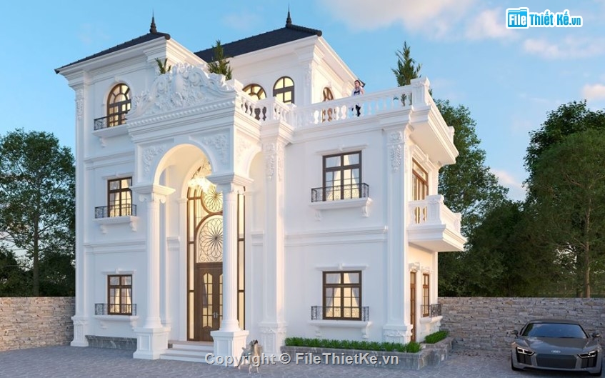 biệt thự cổ điển 3 tầng,biệt thự tân cổ 3 tầng,sketchup biệt thự 3 tầng