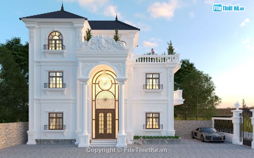 biệt thự cổ điển 3 tầng,biệt thự tân cổ 3 tầng,sketchup biệt thự 3 tầng