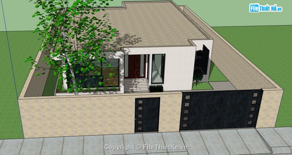 biệt thự 1 tầng,model su biệt thự 1 tầng,file sketchup biêt thự 1 tầng