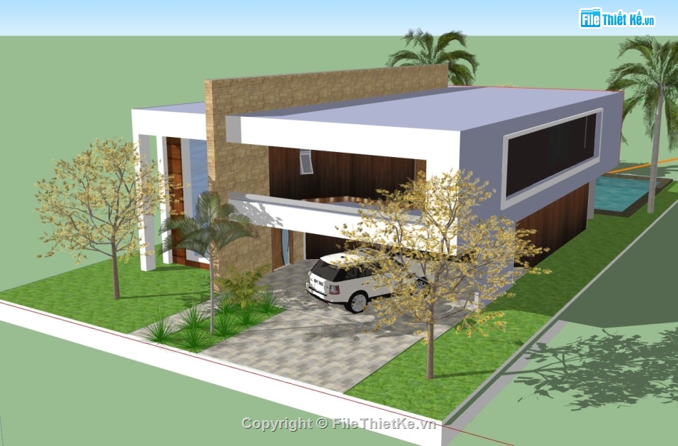 Biệt thự 2 tầng hiện đại,Biệt thự  2 tầng,Villa 2 tầng,File sketchup biệt thự 2 tầng,model su villa 2 tầng