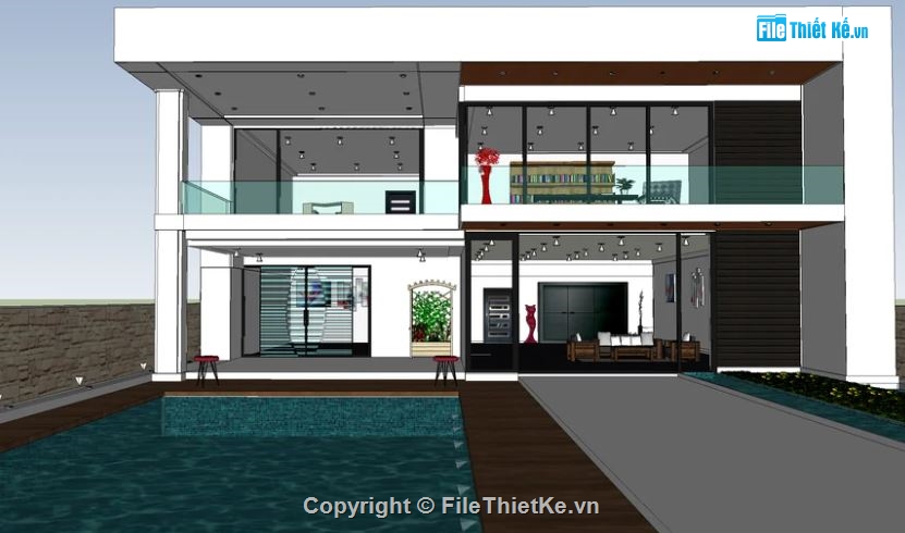 Villa hồ bơi file sketchup,biệt thự 2 tầng sketchup,model su biệt thự 2 tầng,biệt thự 2 tầng file su