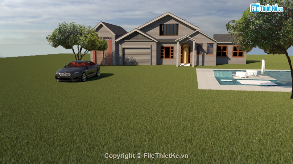 Biệt thự vườn 1 tầng,model su biệt thự 1 tầng,biệt thự 1 tầng file su,sketchup biệt thự 1 tầng,biệt thự 1 tầng sketchup