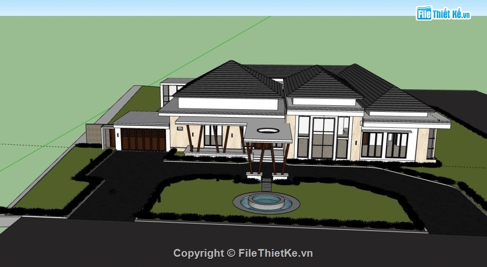 Biệt thự vườn 1 tầng,model su biệt thự 1 tầng,biệt thự 1 tầng model su,sketchup biệt thự 1 tầng