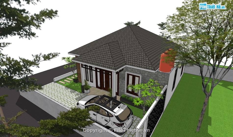 Biệt thự vườn 1 tầng,biệt thự hiện đại,biệt thự sketchup