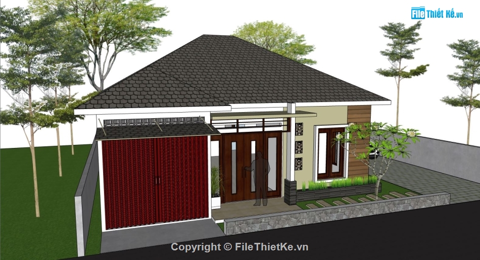 Biệt thự vườn 1 tầng,biệt thự hiện đại,biệt thự sketchup