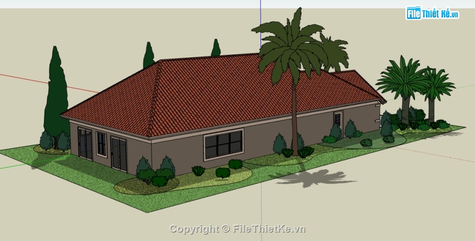 file su biệt thự vườn 1 tầng,thiết kế biệt thự 1 tầng file sketchup,biệt thự 1 tầng dựng model su