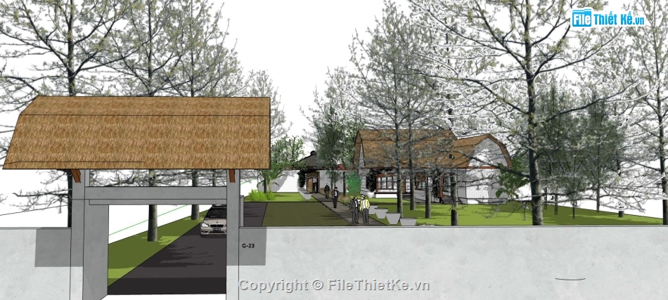 su biệt thự vườn 1 tầng,biệt thự vườn file sketchup,biệt thự vườn su
