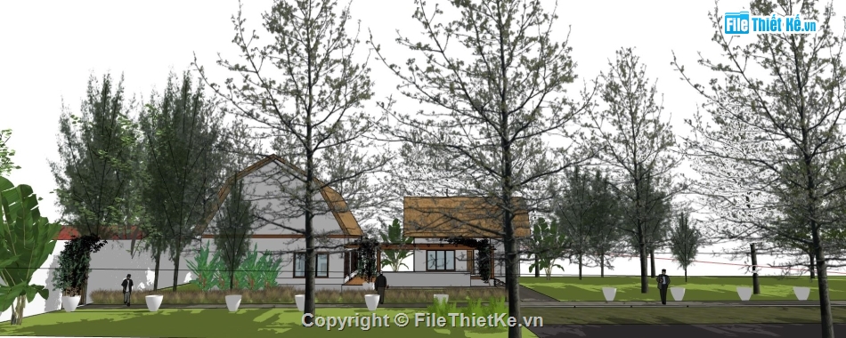 su biệt thự vườn 1 tầng,biệt thự vườn file sketchup,biệt thự vườn su