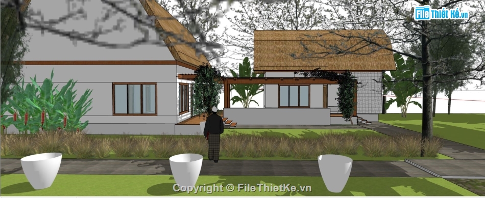 su biệt thự vườn 1 tầng,biệt thự vườn file sketchup,biệt thự vườn su