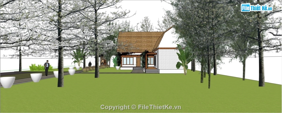 su biệt thự vườn 1 tầng,biệt thự vườn file sketchup,biệt thự vườn su