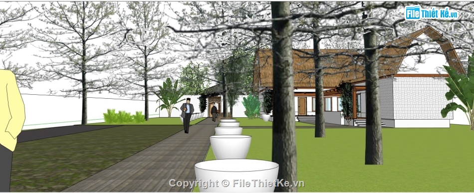 su biệt thự vườn 1 tầng,biệt thự vườn file sketchup,biệt thự vườn su