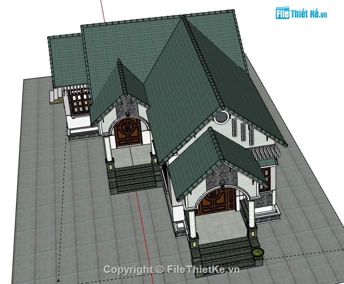 Biệt thự vườn 1 tầng,model su biệt thự 1 tầng,biệt thự 1 tầng file su,file sketchup biệt thự 1 tầng