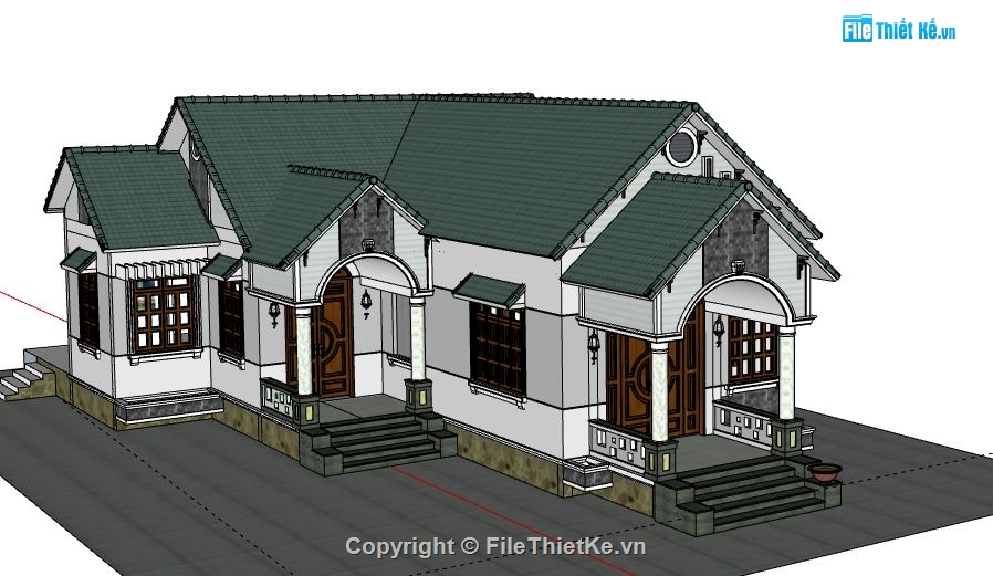 Biệt thự vườn 1 tầng,model su biệt thự 1 tầng,biệt thự 1 tầng file su,file sketchup biệt thự 1 tầng