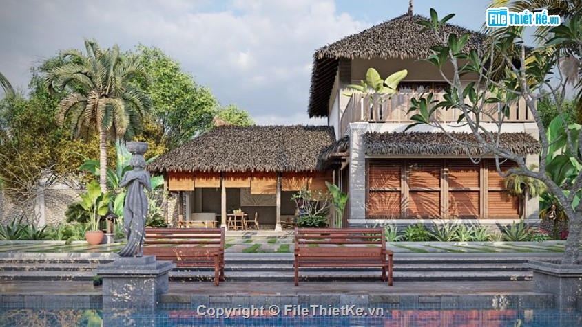 biệt thự sketchup,biệt thự vườn,biệt thự vườn 2 tầng