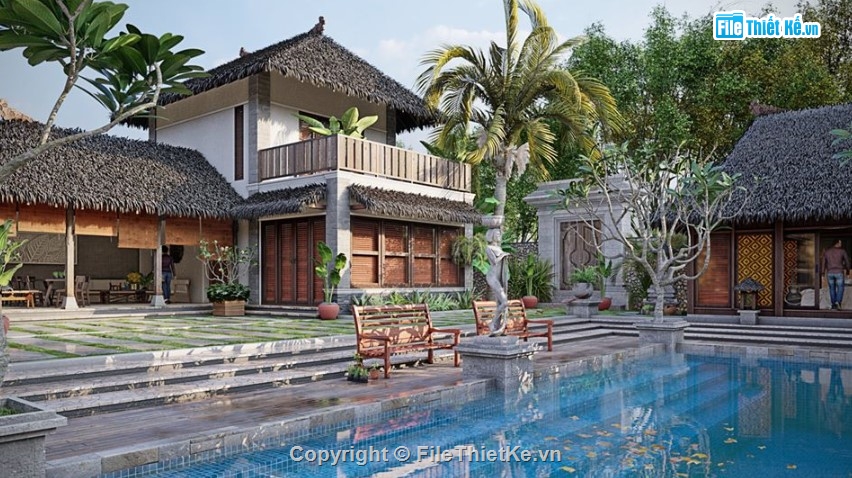 biệt thự sketchup,biệt thự vườn,biệt thự vườn 2 tầng