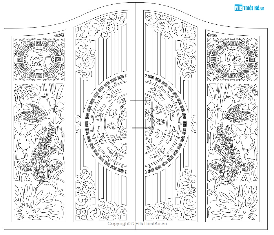 Cổng trống đồng cá chép,cnc cổng 4 cánh,cổng 4 cánh cắt cnc