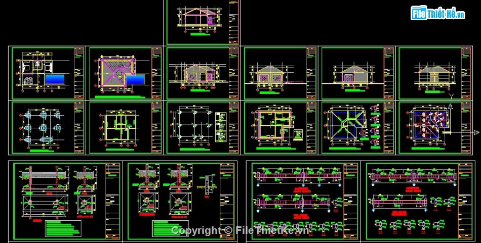 kiến trúc biệt thự,file cad biệt thự 1 tầng,thiết kế biệt thự 1 tầng