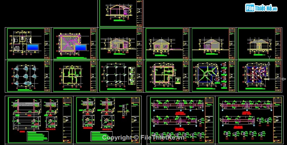 kiến trúc biệt thự,file cad biệt thự 1 tầng,thiết kế biệt thự 1 tầng