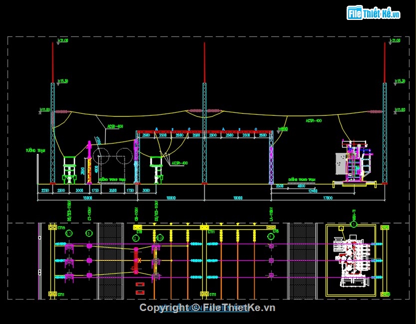 thiết kế trạm biến áp,thiết kế trạm 110kV,bản vẽ trạm 110kV,bản vẽ cad trạm biến áp 110kV