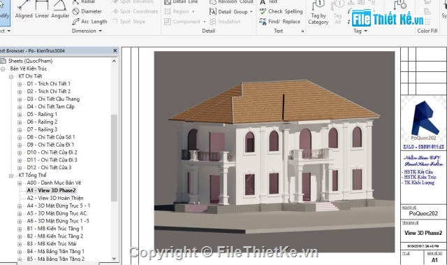 biệt thự 2 tần  9x21m,revit biệt thự 2 tầng,Mẫu biệt thự 2 tầng đẹp,biệt thự 2 tầng,9x21m