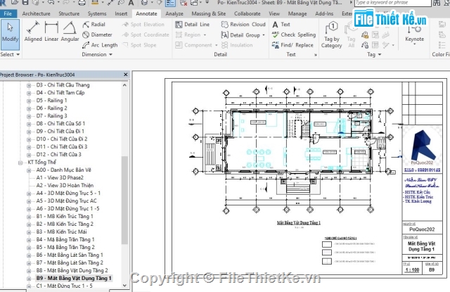 biệt thự 2 tần  9x21m,revit biệt thự 2 tầng,Mẫu biệt thự 2 tầng đẹp,biệt thự 2 tầng,9x21m