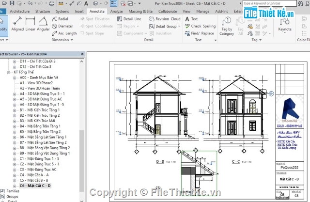 biệt thự 2 tần  9x21m,revit biệt thự 2 tầng,Mẫu biệt thự 2 tầng đẹp,biệt thự 2 tầng,9x21m