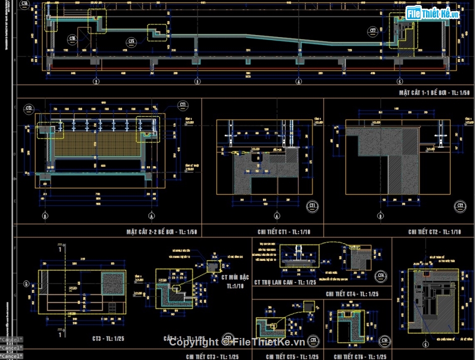thiết kế bể bơi,bản vẽ bể bơi,CAD chi tiết bể bơi