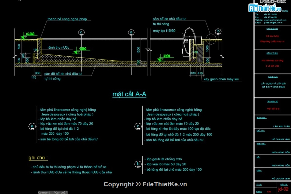 thiết kế bể bơi,bản vẽ bể bơi,CAD chi tiết bể bơi