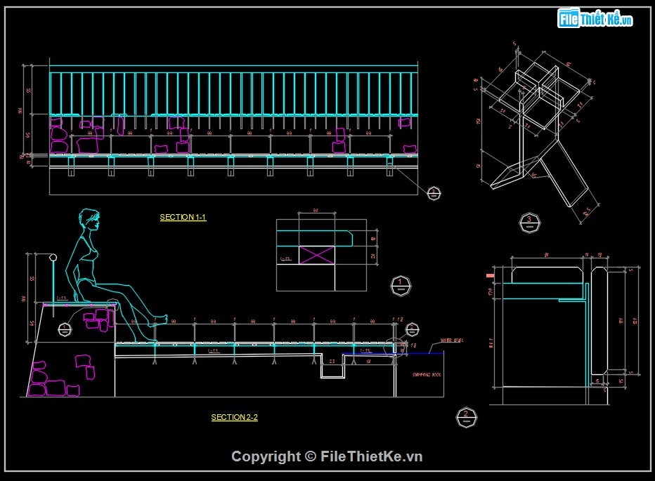 thiết kế bể bơi,bản vẽ bể bơi,CAD chi tiết bể bơi