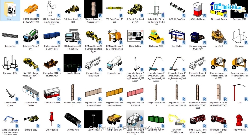 thư viện máy thi công,family máy thi công,family thiết bị công trường,family máy móc